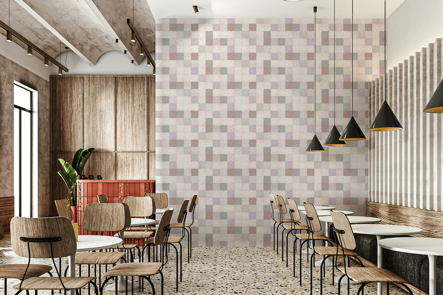 Soft Mosaic Tiles – Blush Beige-GreyBlue Wallpaper⁠