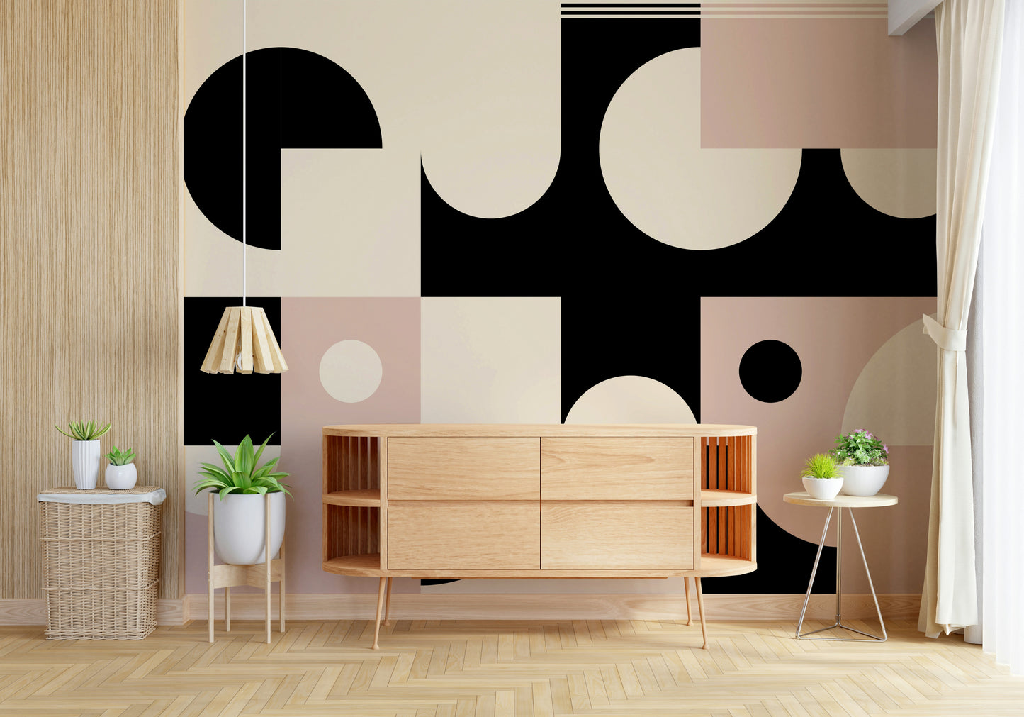 Pink Black - Bold Geometric Interplay Wall Mural