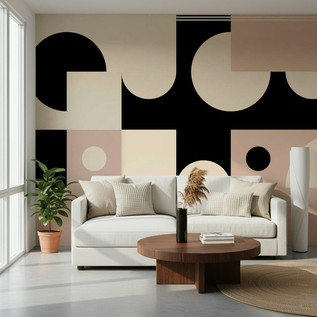 Pink Black - Bold Geometric Interplay Wall Mural