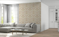 Elegant floral pattern in soft sand beige tones creating a timeless garden wallpaper design.