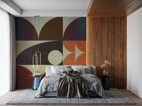 Geometrica fall mural wallpaper with grunge texture and Bauhaus inspired design elements.