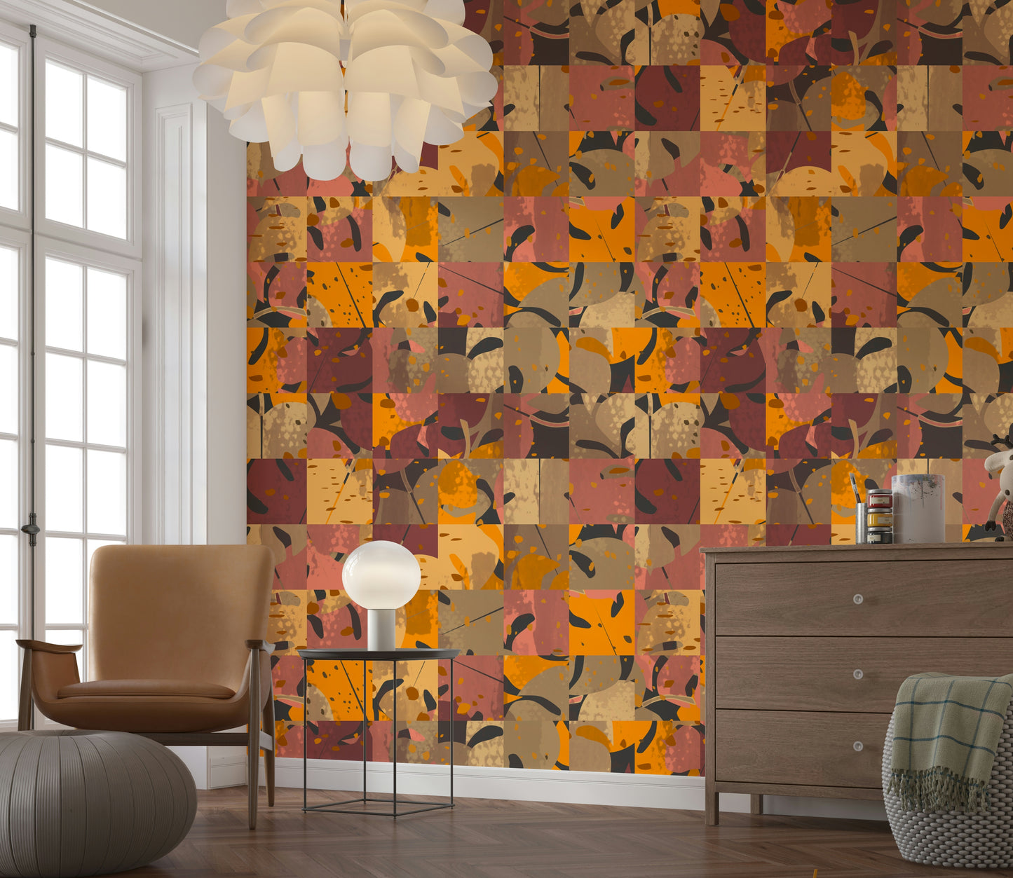 Rich multi-hued tessellation Abstract Patchwork canvas captivating complex design.
