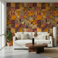 Contemporary tiled pattern Abstract Patchwork wall art vibrant color mix.