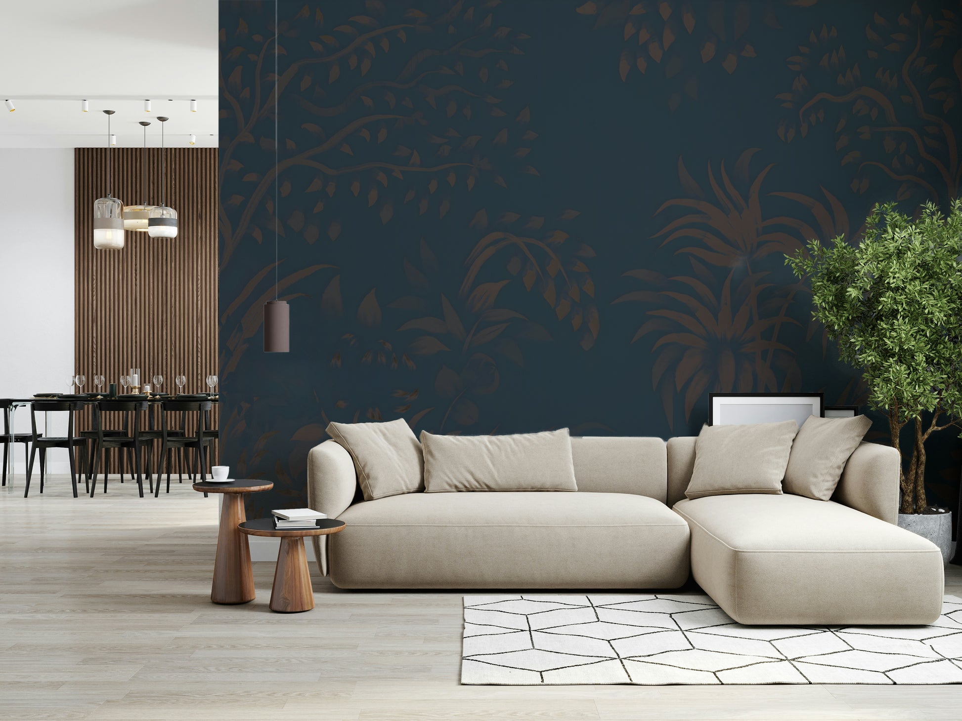 Shaded tropical plants Twilight Canopy wallpaper stylish interior finish.