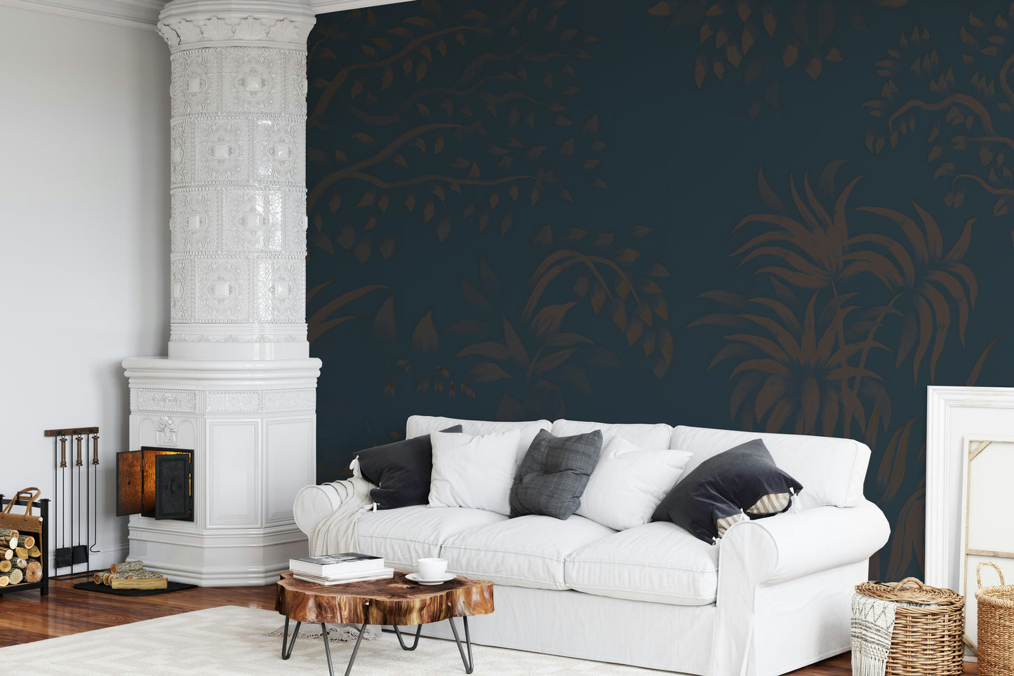 Lush layered leaves Twilight Canopy wall art contemporary elegant mood.