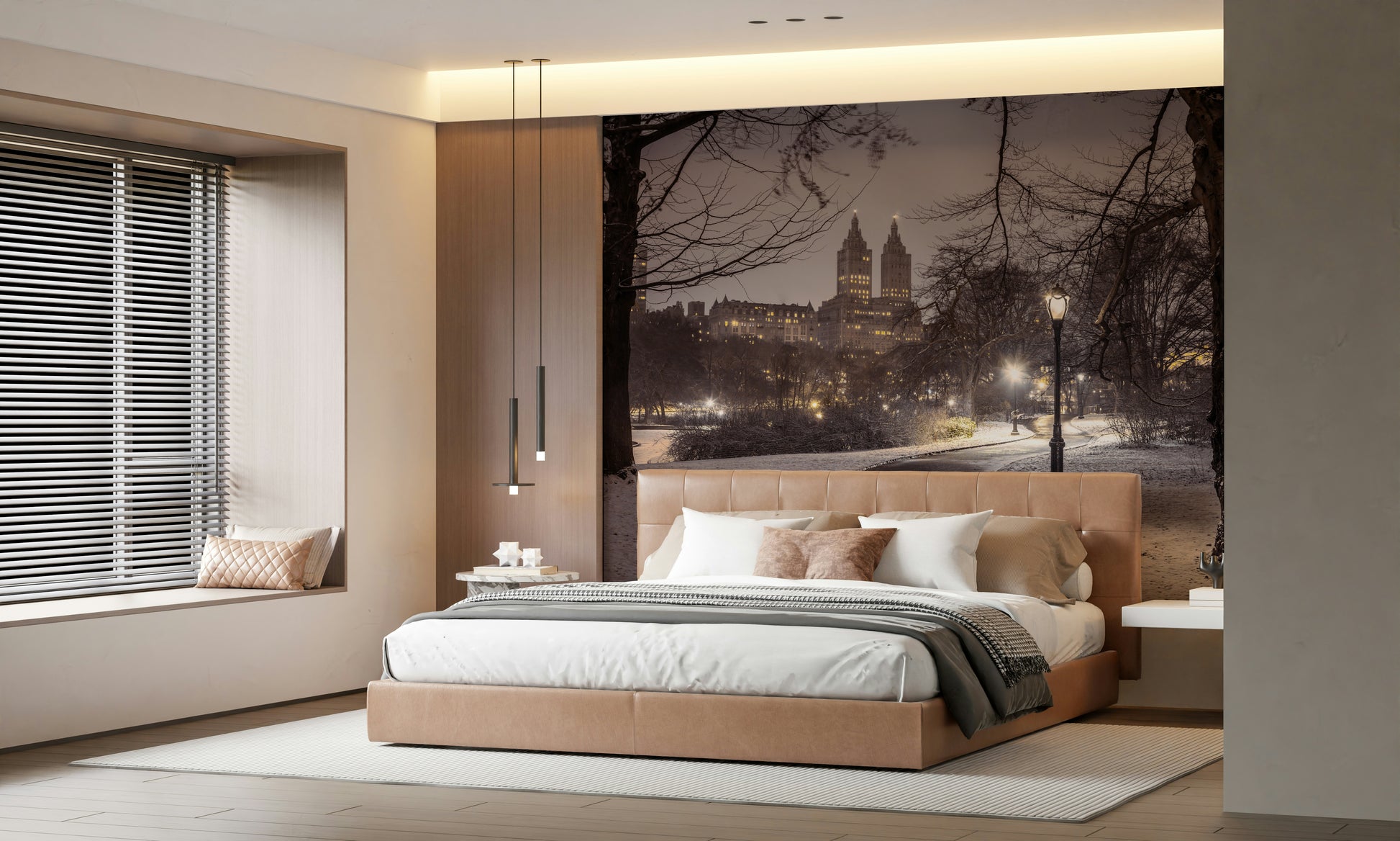 Winding walkway beneath lamppost Park Path at Night mural