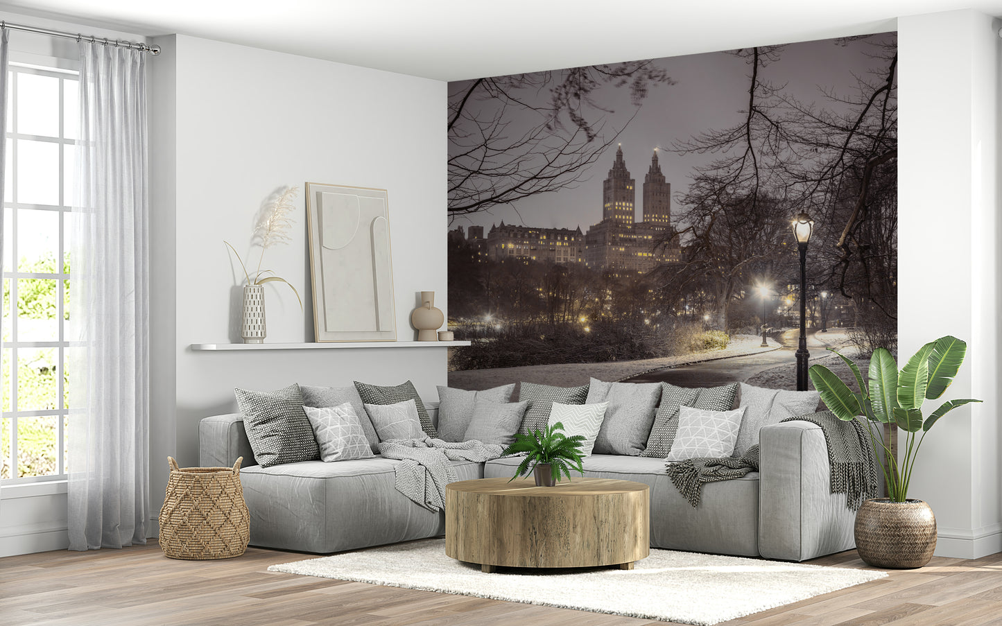 Peaceful Park Path at Night wall mural showing path curving