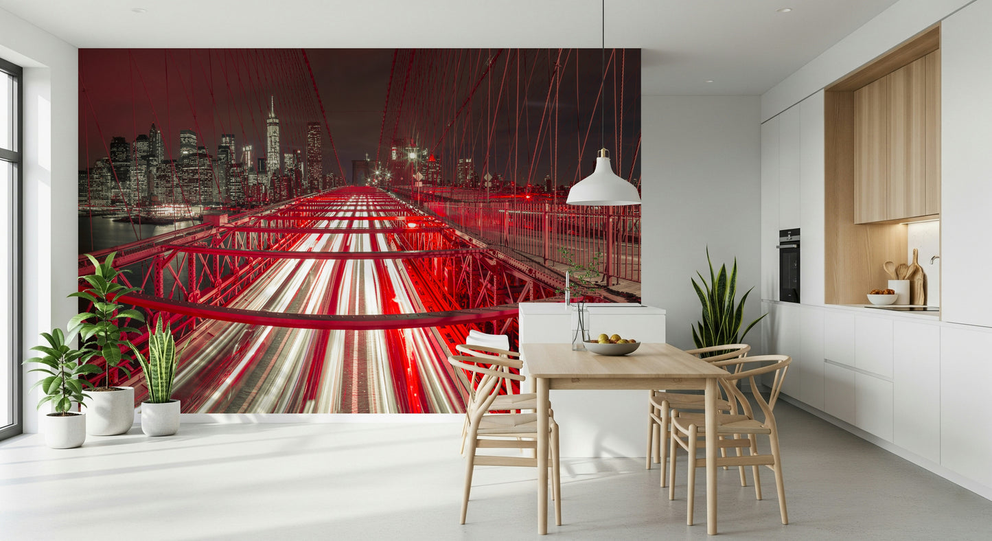 Modern City Lights wallpaper wall decor bridge long exposure.