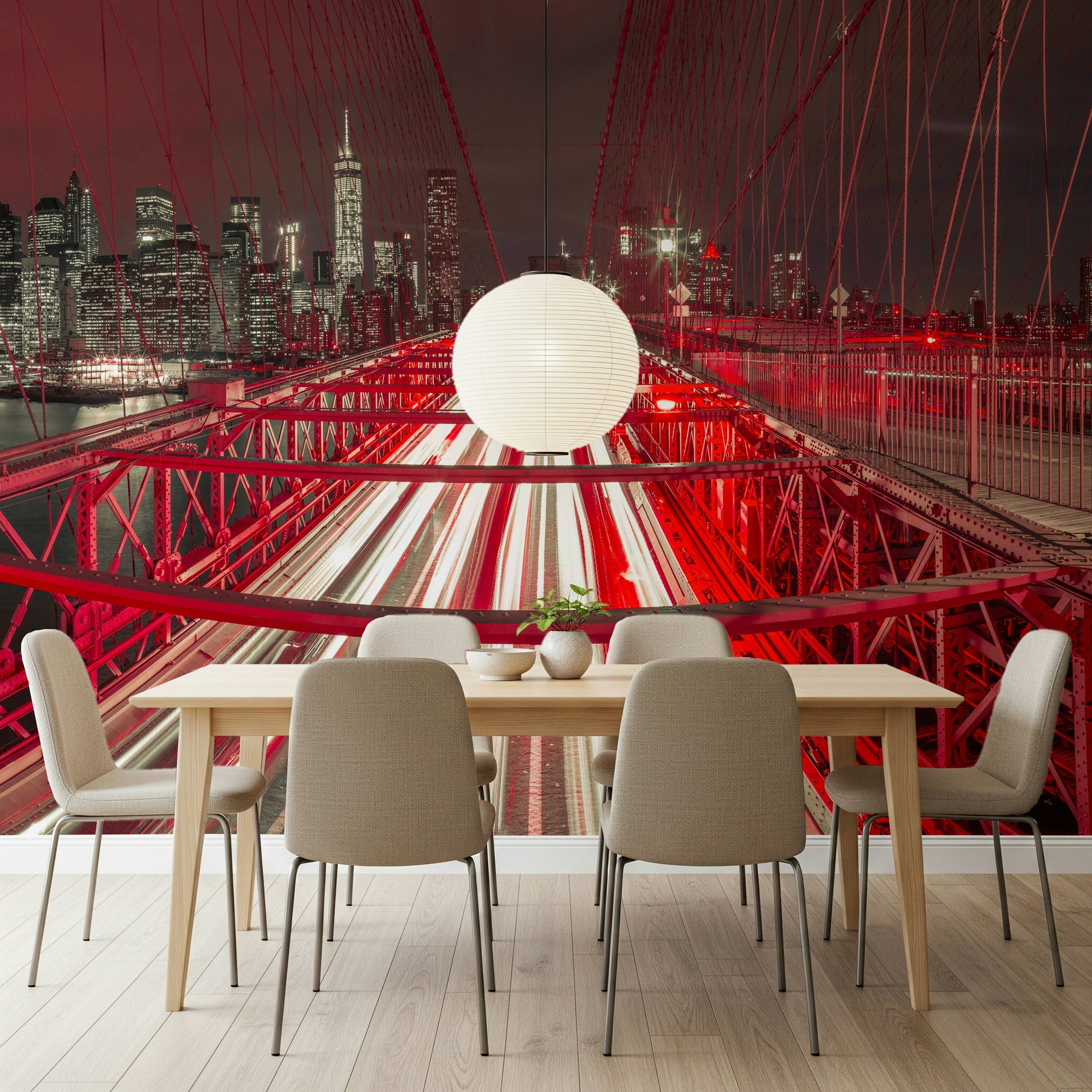 Bold Crimson City Lights mural artistic photograph architecture design.