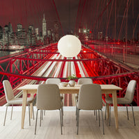 Bold Crimson City Lights mural artistic photograph architecture design.