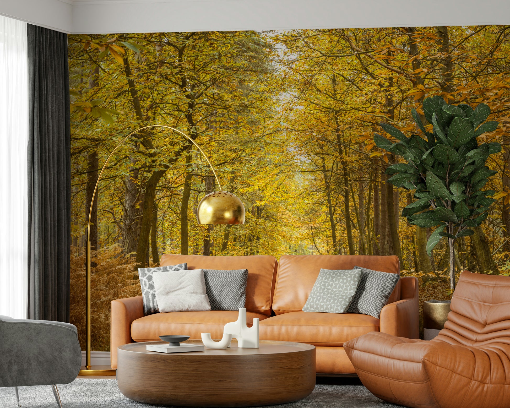 Peaceful Golden Canopy Trail trail framed by slender trunks on canvas.