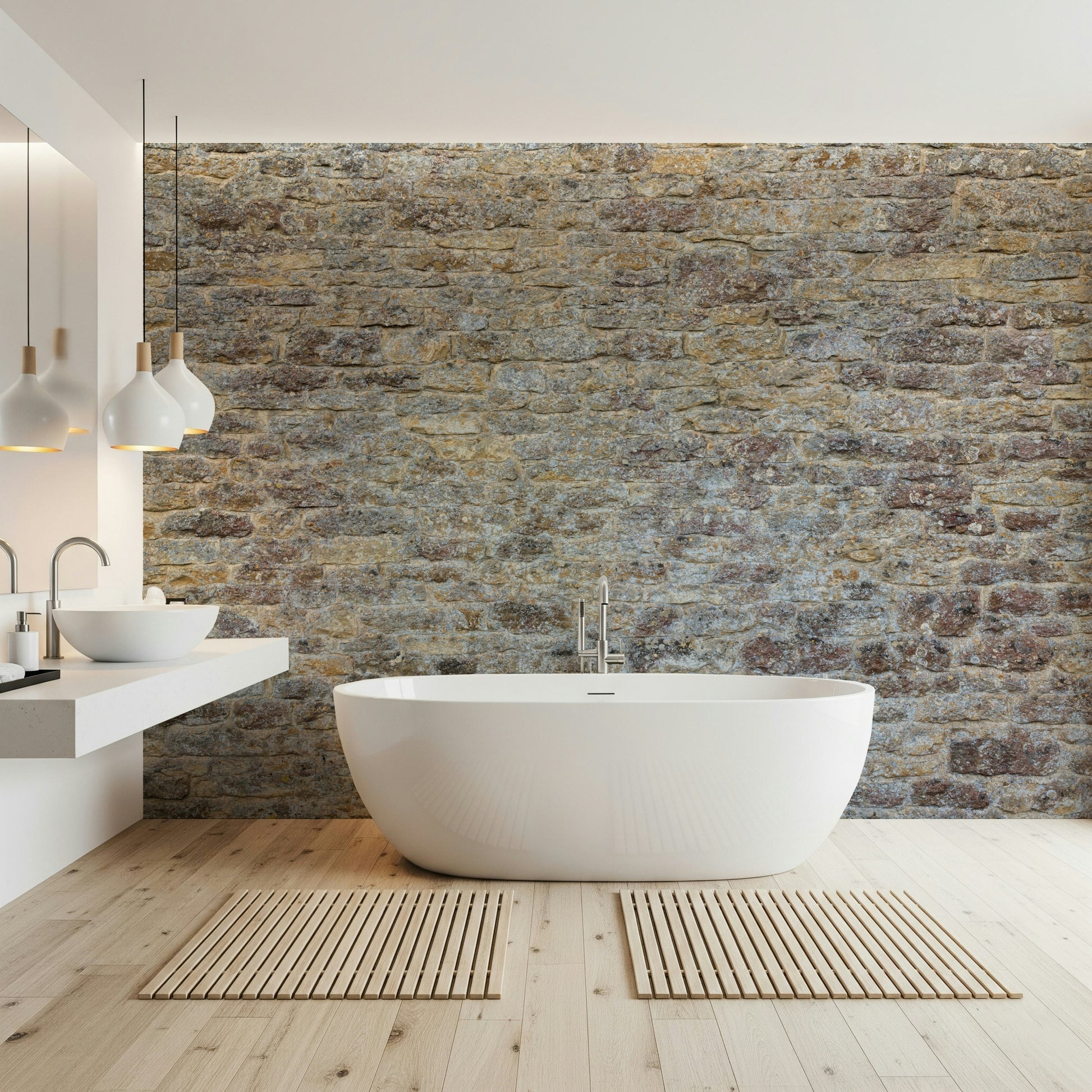 Aged Weathered Stone Brick wall mural, textured stone appeal.