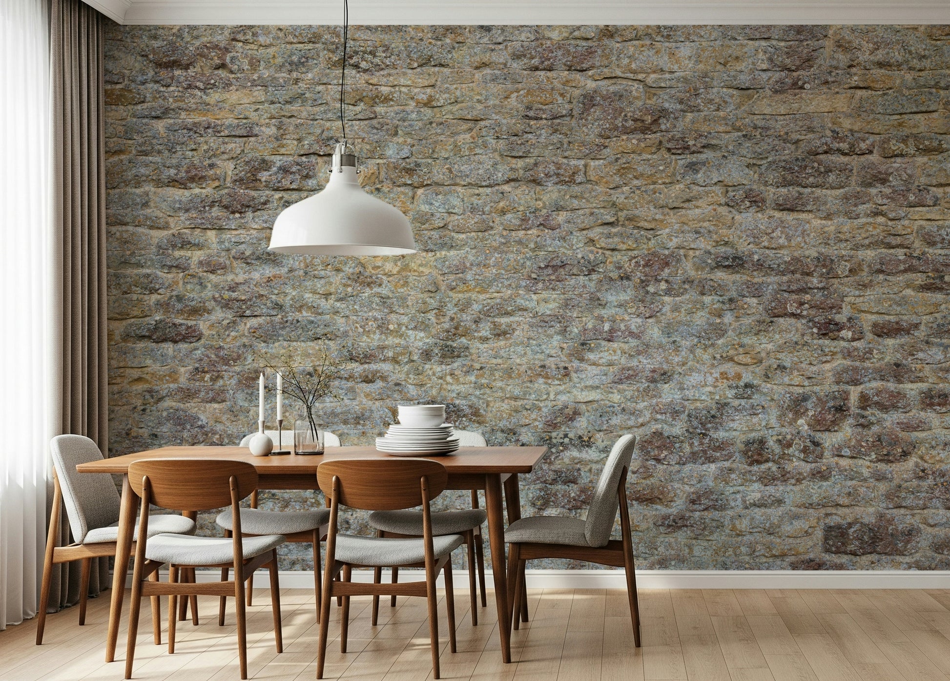 Authentic Weathered Stone Brick pattern, rugged wall mural.