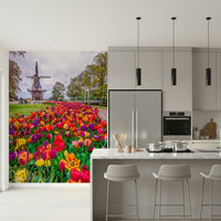 Wall mural colorful Tulip Windmill Garden classic Holland view
