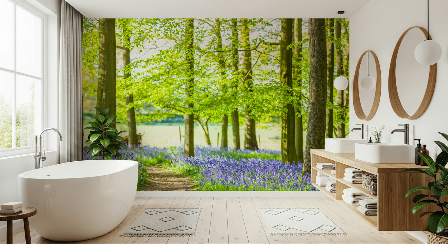 Forest escape Bluebell Wonderland large wall art sunlit clearing