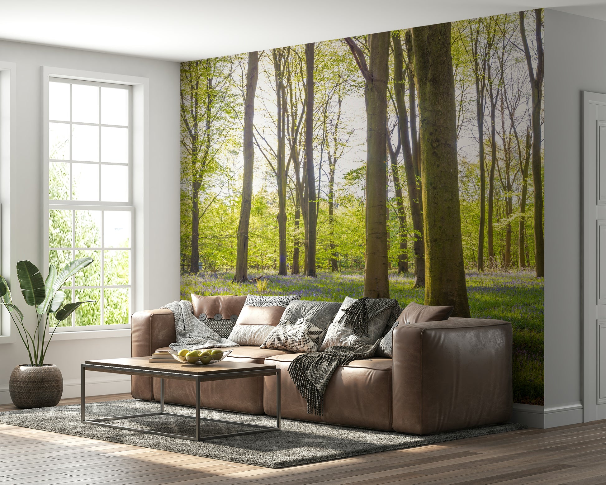 Wall mural Bluebell Woods panoramic vibrant spring landscape