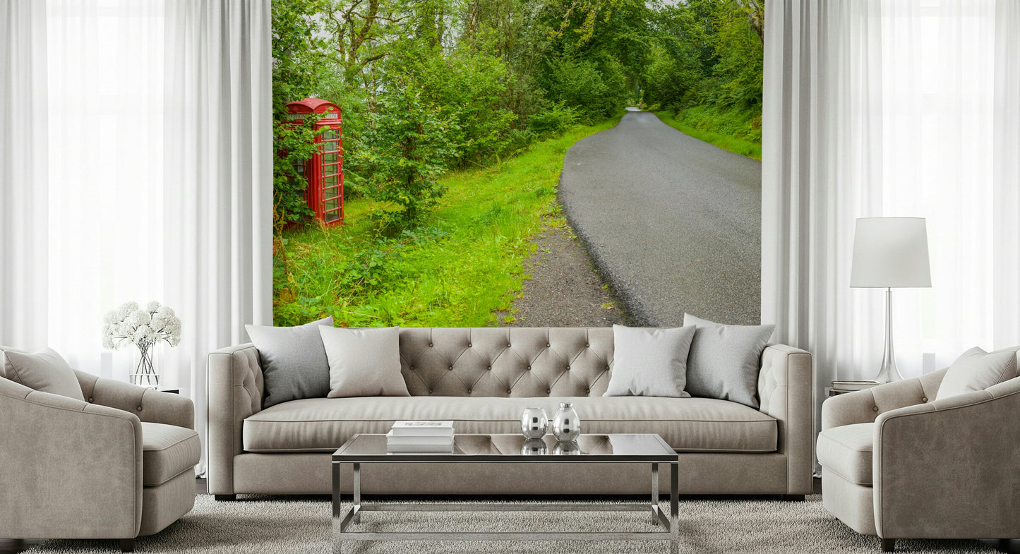 Nature wallpaper with a pop of red from a traditional telephone structure. Call Box focus.