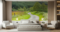 Forest wallpaper for walls, featuring a captivating, peaceful roadway. Serenity.
