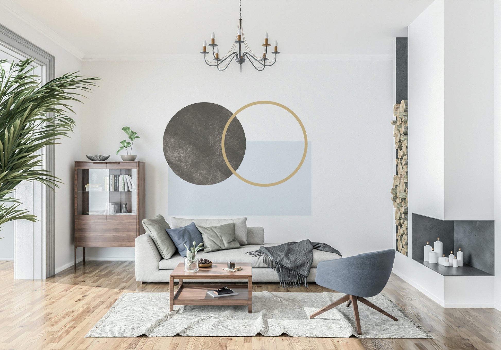 Textured dark shape and bright circle abstract Minimal Abstract Composition.