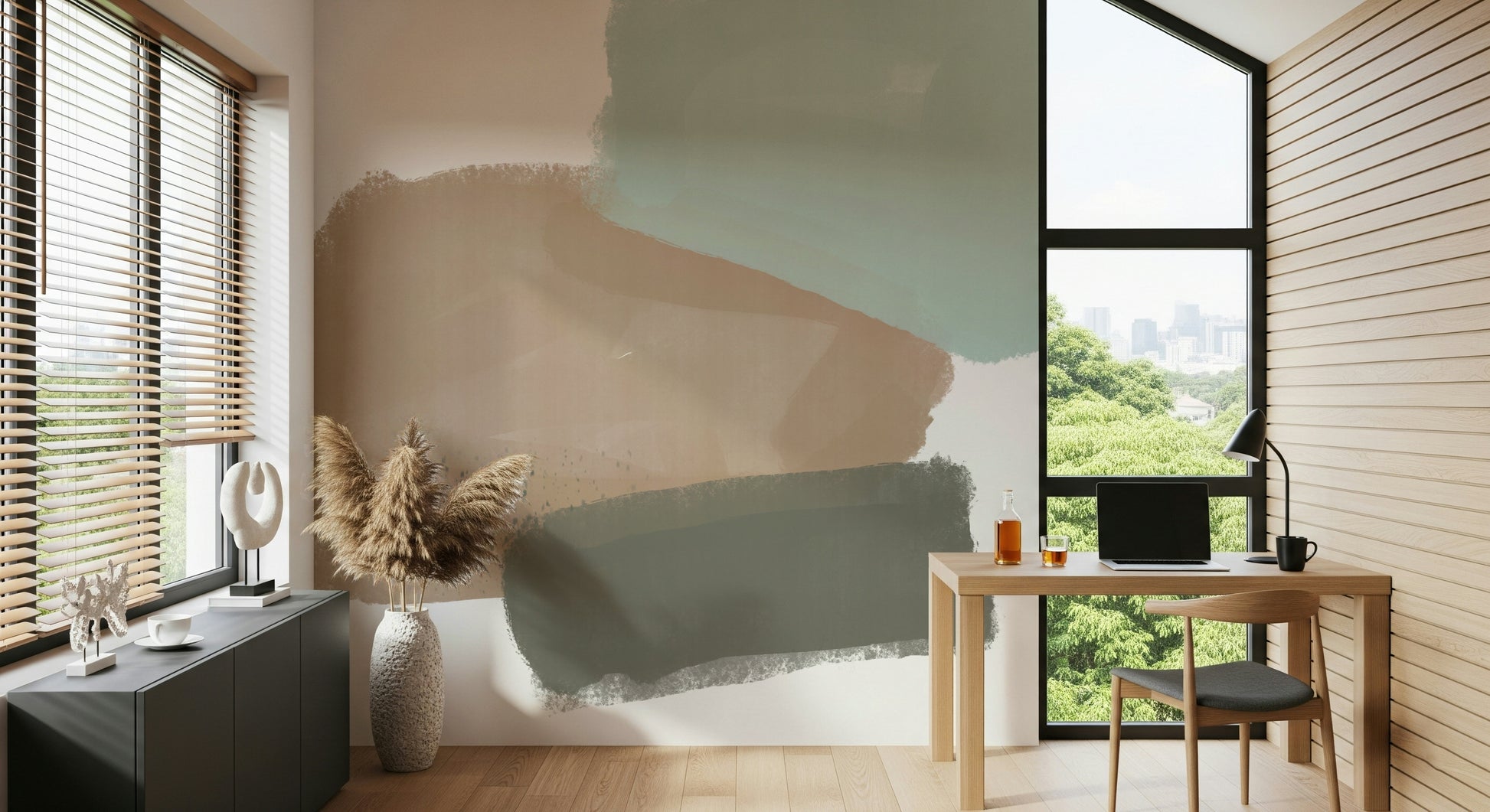 Contemporary, gentle, and calming Brush Strokes artistic wallcovering.