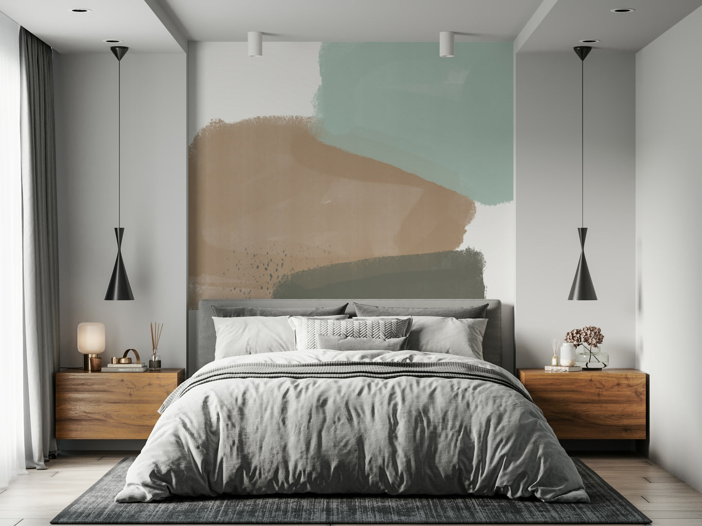 Stylish beige and serene aqua abstract strokes wallpaper.