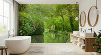Charming forest scene, Verdant Stream wallpaper for walls, an unspoiled, pristine view.