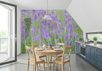 Aromatic purple blossoms on a Field Dream wall covering.