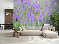 Field Dream wall art, peaceful violet blooms, panoramic view.
