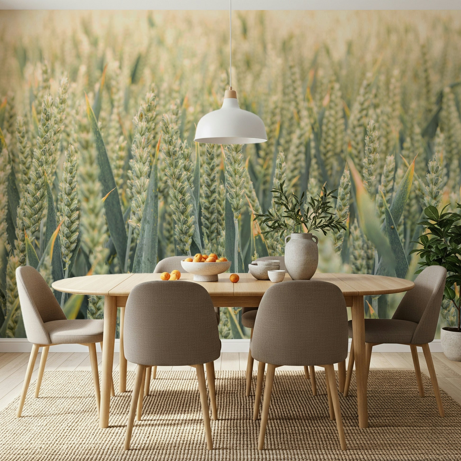A peaceful wallpaper showing tall wheat stems moving softly in warm natural light.
