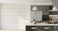 soft pastel wallpaper featuring floral branches and gentle bird illustrations
