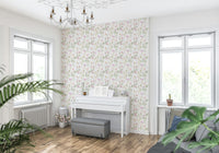 romantic blossom wallpaper with delicate vines and lightly sketched birds