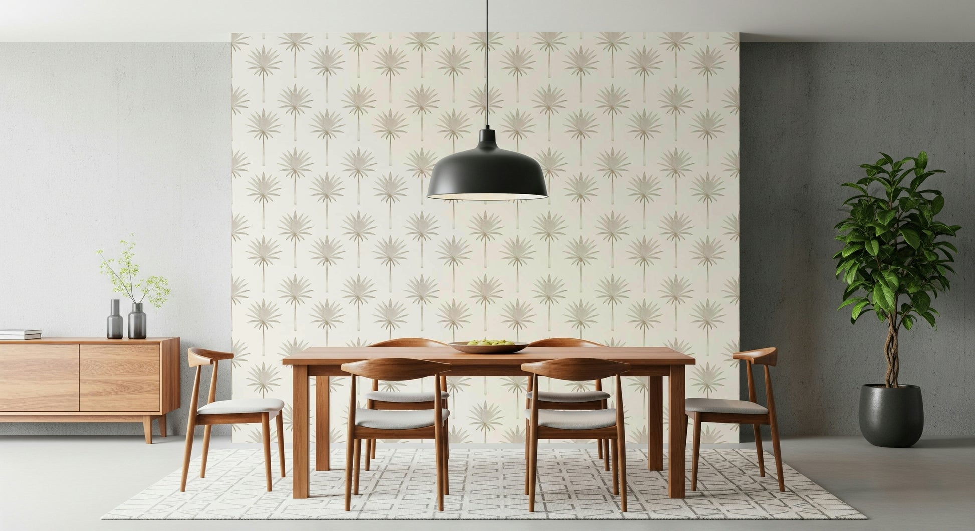A soft tropical wallpaper with clean palm graphics arranged in a uniform, soothing layout.