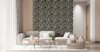 Intricate Modern Tribal Maze pattern, dense graphic texture, room accent.