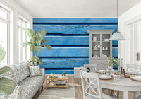 Weathered Aqua Wood Wall wallpaper Horizontal planks with peeling paint.