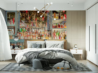 Elegant Bar Interior wallpaper for walls Luminous bar display with antique signage.
