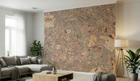 An artistic wall mural of granulated, pressed natural cork material.