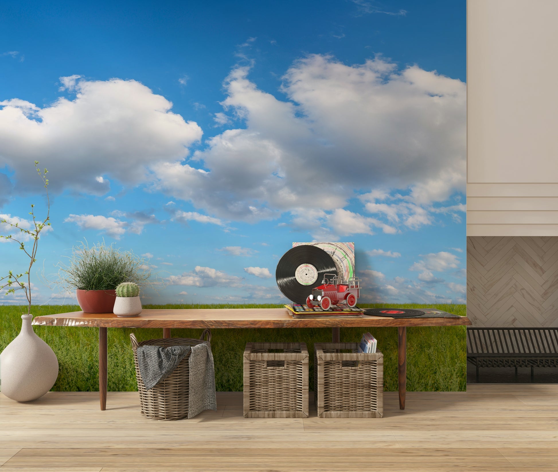 Grassland Under Sky wallpaper mural, vast field view.