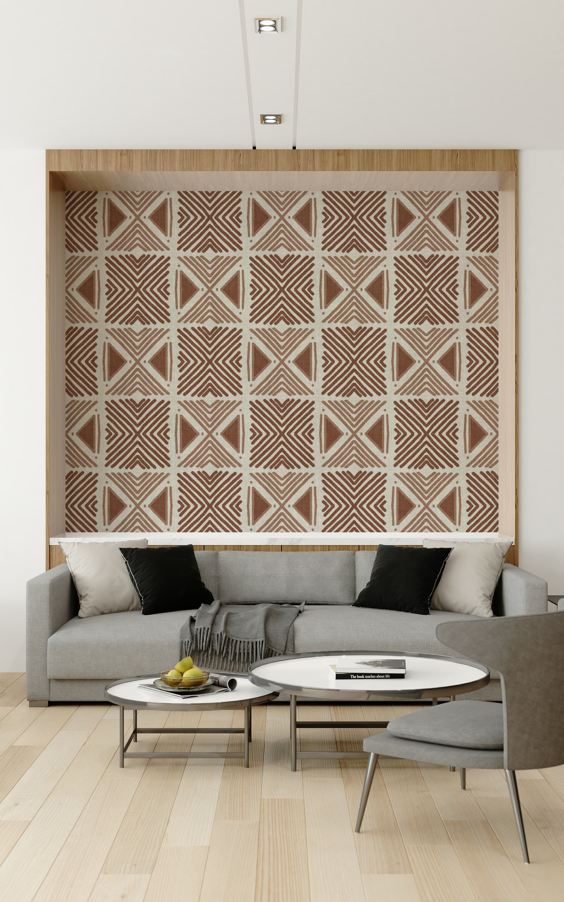 Artisan chevron design wall mural Tribal Cappuccino theme.