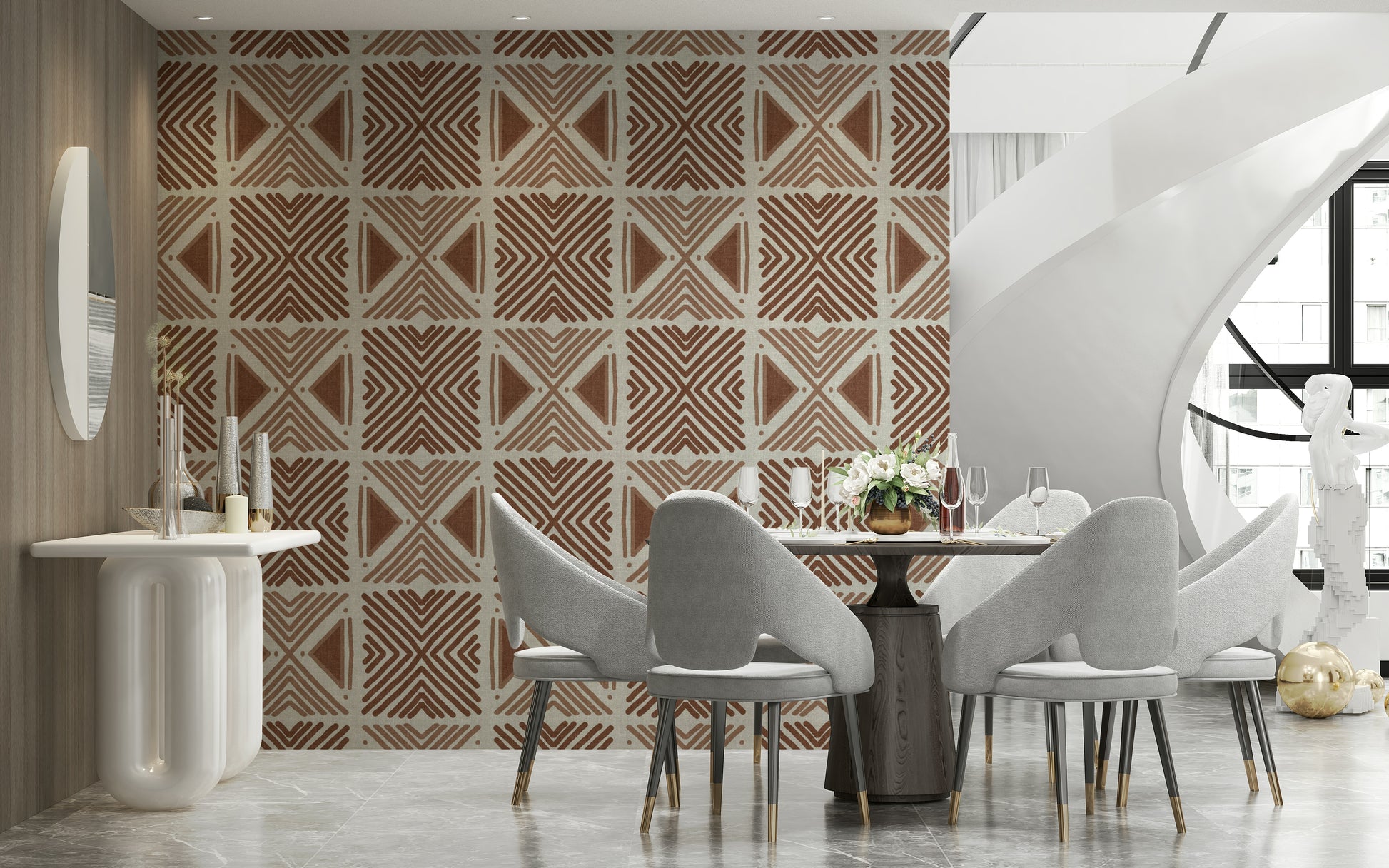 Earthy tone modern wall mural Tribal Cappuccino design.