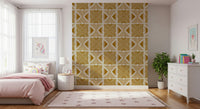 Aesthetic goldenrod wall mural, vintage global Tribal Foliage style.