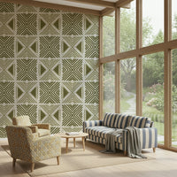 Geometric wall art wallpaper, Herbs Motif, ancient and modern appeal.