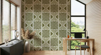 Wallpaper for walls: Tribal Herbs Motif, captivating symmetry, olive hues.