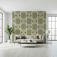 Khaki chevron and triangle design, Tribal Herbs Motif, accent wallpaper.