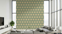 Retro Radiance pattern, textured look, soft olive background, beige-yellow accents.