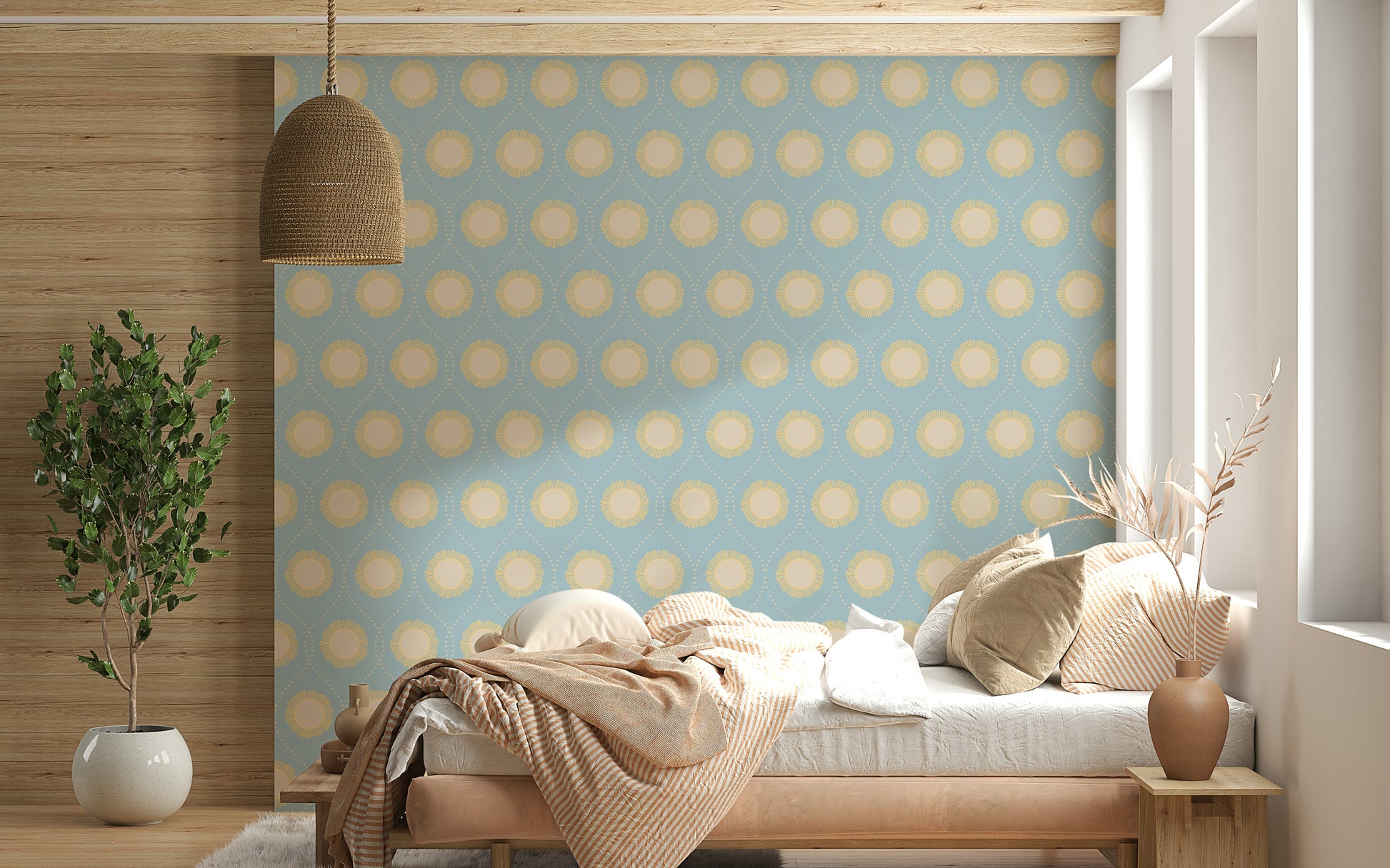 Charming Dotted Diamonds geometric wallpaper, powder blue hue.