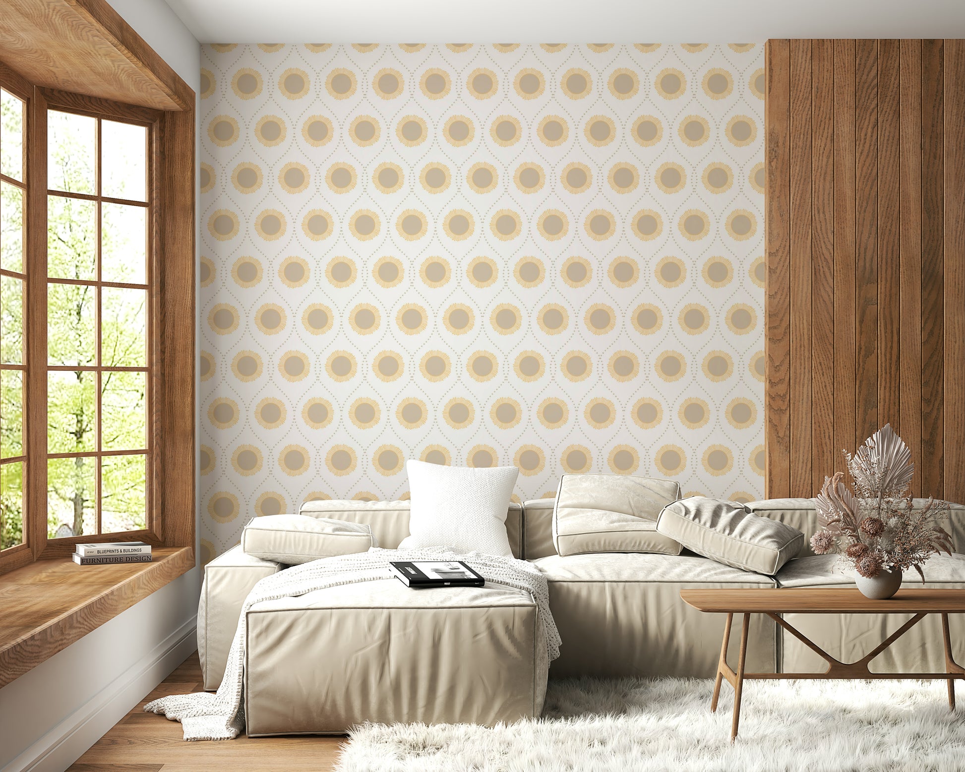 Beautiful repeating texture wall mural Eye-catching sunburst.