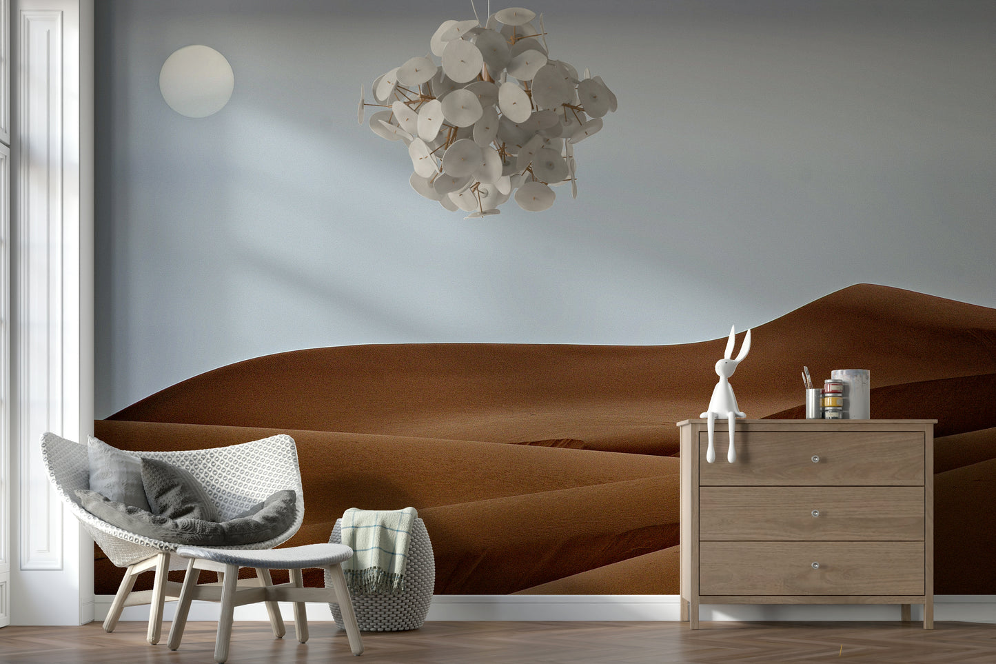 Dunes Under the Sun majestic desert scene, celestial light art.