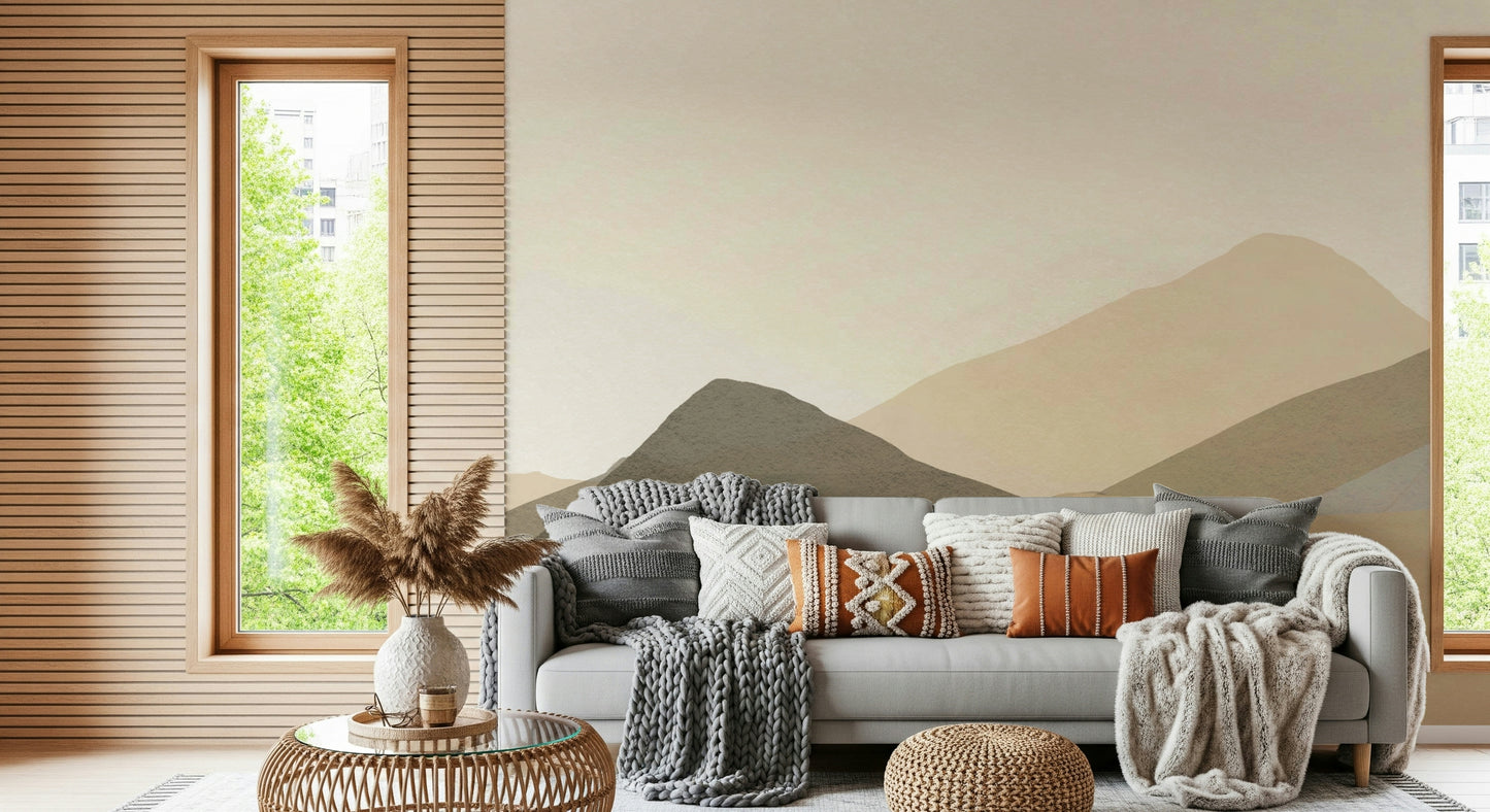 Subtle brown layered peaks wallpaper, Mountain Range Serenity design.