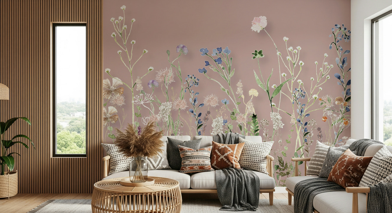Blush Meadow Blooms Wall Mural