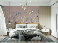 An elegant floral wallpaper with watercolor meadow blooms arranged along the lower edge.